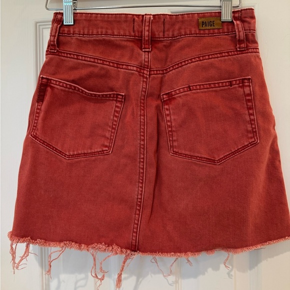 Paige Jeans Red Denim Mini Skirt Button Fly Frayed Hem - Picture 8 of 8